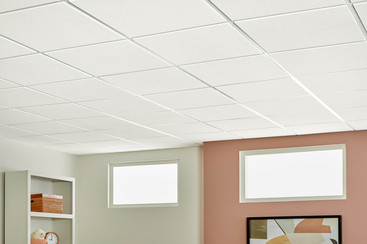 Armstrong Ceilings Oasis 24-in x 24-in White Smooth Drop Acoustic Ceiling Tiles, Tegular 15/16-in Grid, 16-Pack (64 sq ft)