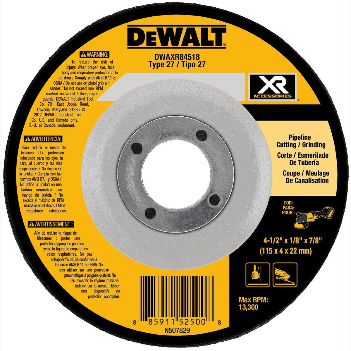DEWALT XR Ceramic 4.5-in 24-Grit Type 27 Grinding Wheel, 7/8-in Arbor