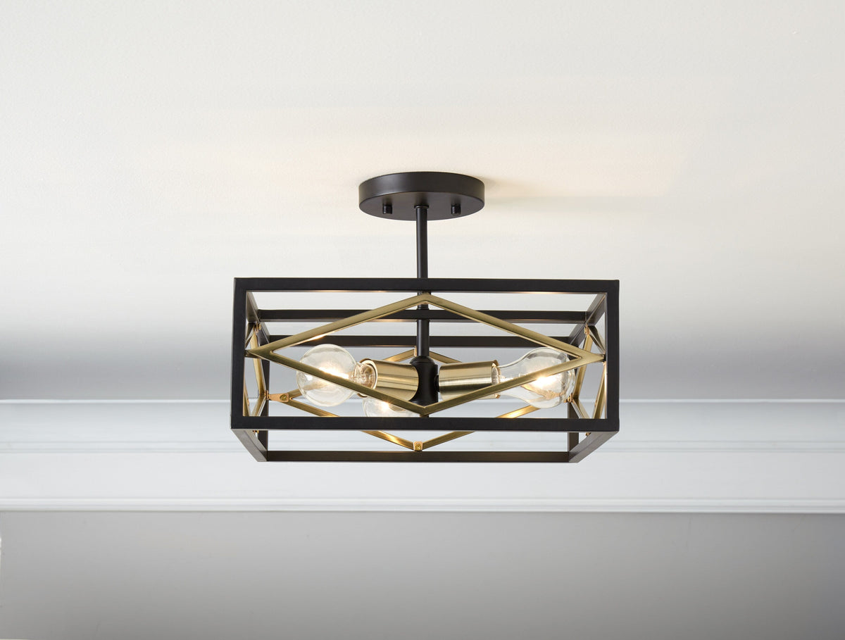 Quoizel Platform 14-in Black with Gold Modern/Contemporary Semi-flush Mount Light