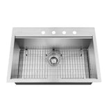 All-in-One Drop-In Stainless Steel 27 in. 4-Hole Single Bowl Kitchen Workstation Sink with Accessories Kit - Super Arbor
