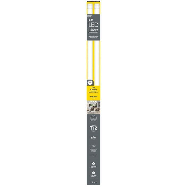 Feit Electric 4 ft. 20-Watt T12 40W Equivalent Warm White (3000K) G13 Plug and Play Linear LED Tube Light Bulb (10-Pack)