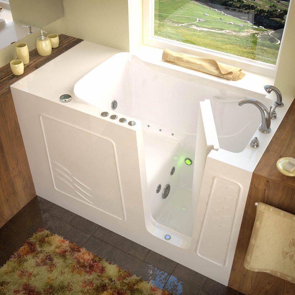 Rampart Nova Heated 5 ft. Walk-in Whirlpool and Air Bathtub with 6 in. Tile Easy Up Adhesive Wall Surround in White - Super Arbor