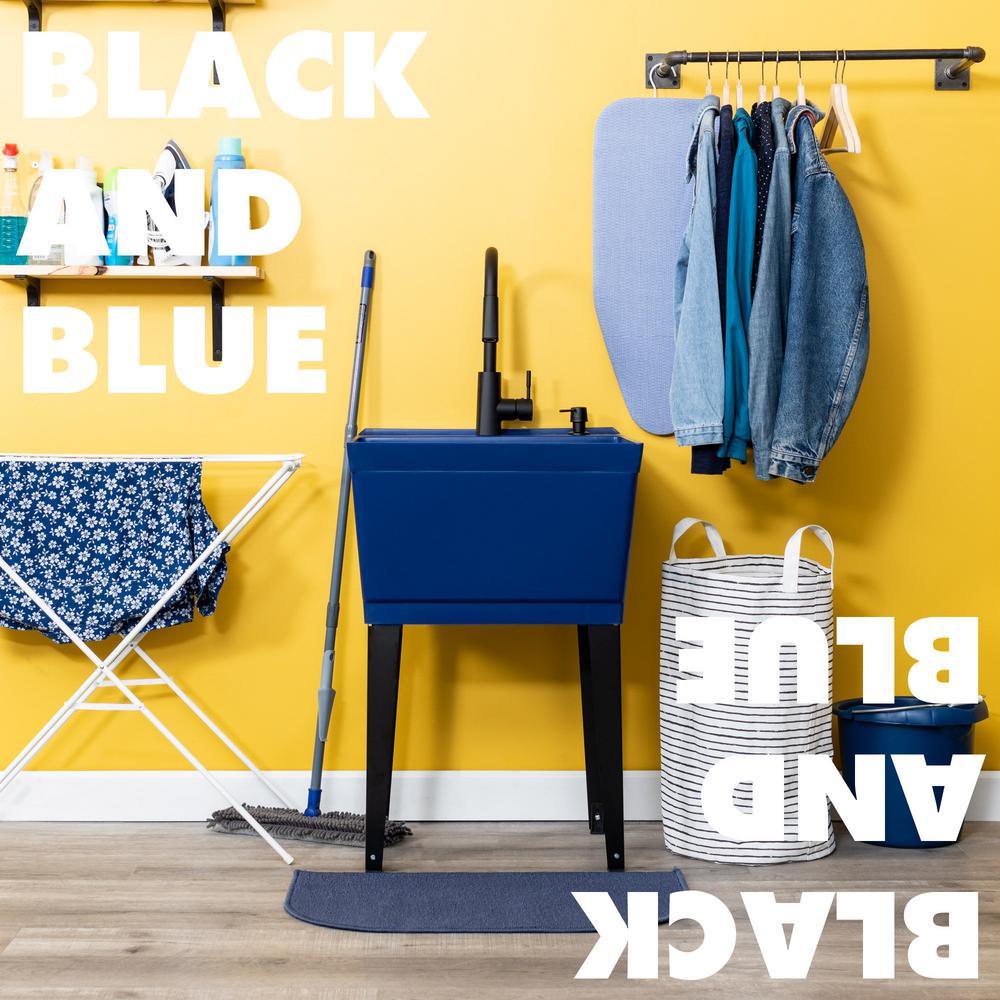 Complete 22.875 in. x 23.5 in. Blue 19 gal. Utility Sink Set with Black Metal Hybrid Faucet and Soap Dispenser - Super Arbor