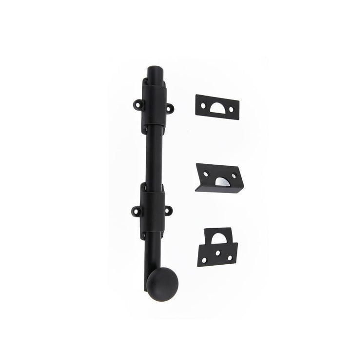 8 in. Heavy-Duty Solid Brass Matte Black Surface Bolt with Round Knob - Super Arbor