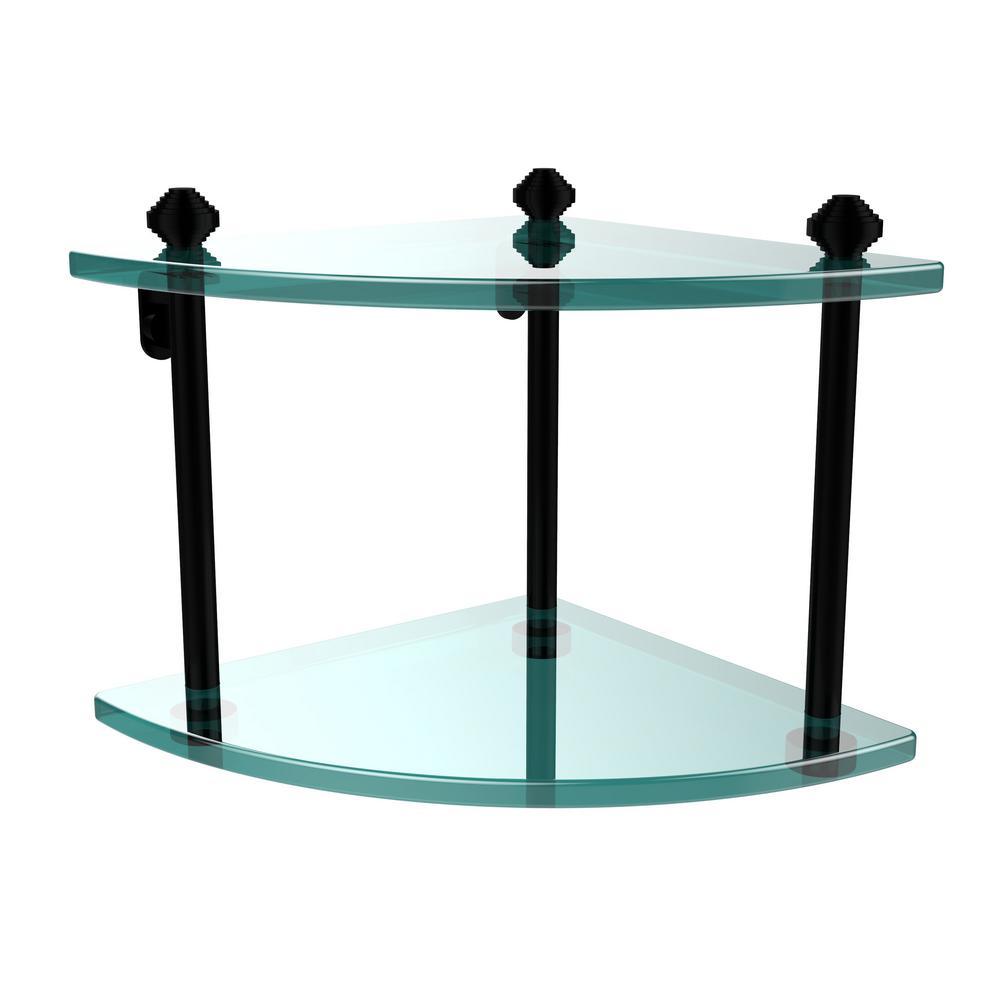 Southbeach Collection 8 in. 2-Tier Corner Glass Shelf in Oil Rubbed Bronze - Super Arbor