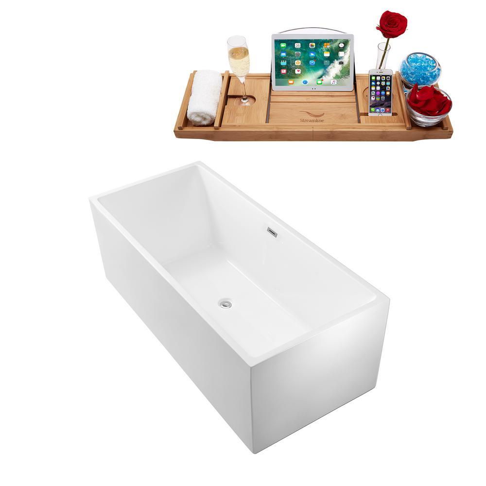 57.9 in. Acrylic Flatbottom Non-Whirlpool Bathtub in Glossy White - Super Arbor