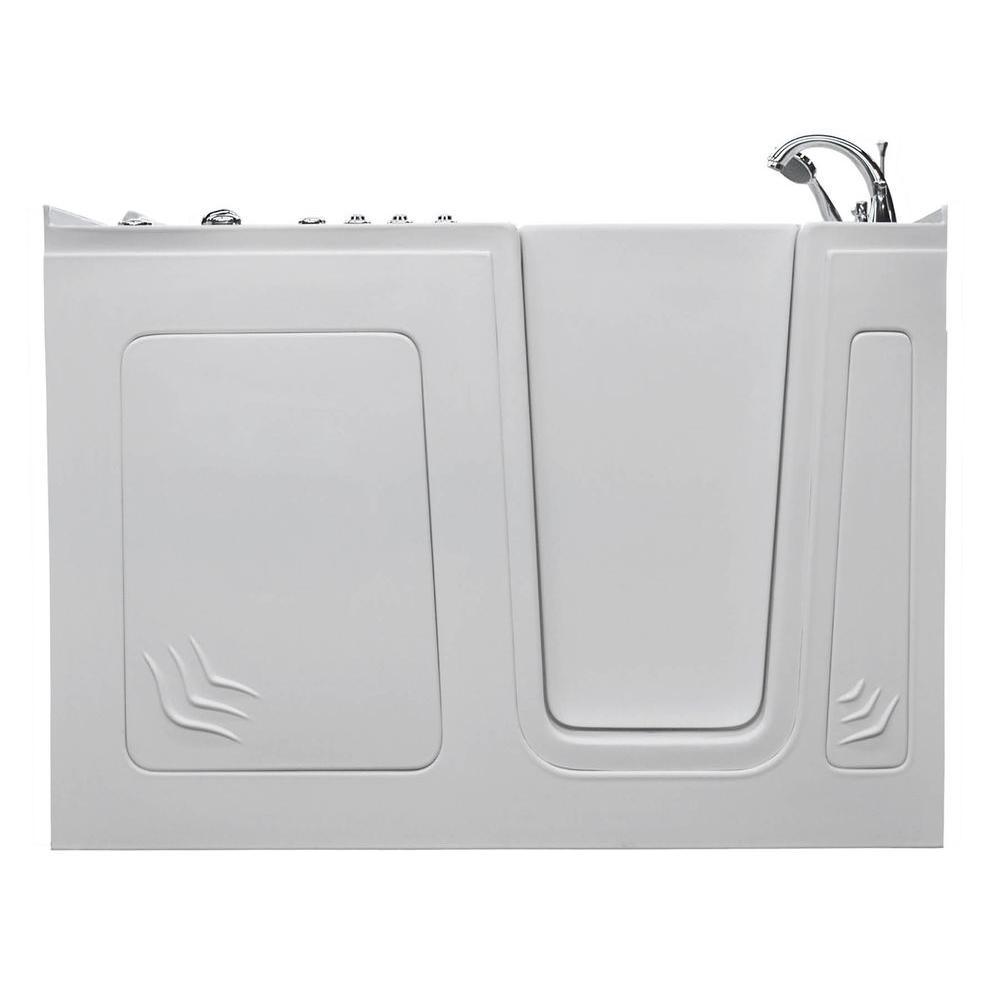Rampart Nova Heated 5 ft. Walk-in Whirlpool and Air Bathtub with Flat Easy Up Adhesive Wall Surround in White - Super Arbor