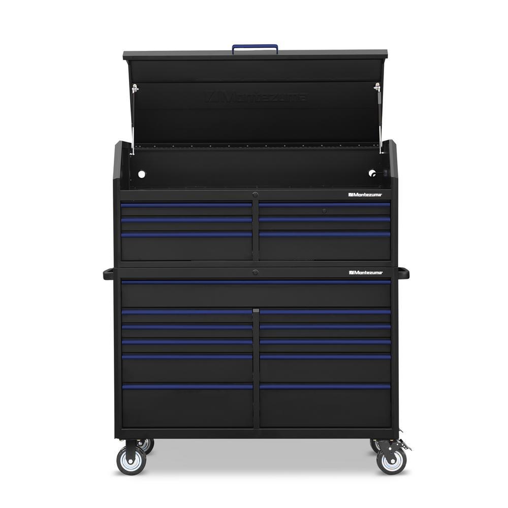 24 in. x 56 in. 17-Drawer Tool Chest and Cabinet Combo with Power and USB Outlets in Black and Blue - Super Arbor