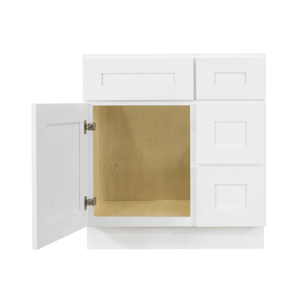 Lancaster Shaker Assembled 30 in. W x 21 in. D x 32.5 in. H Bath Vanity Sink Base Cabinet with 2 Right Drawers in White - Super Arbor