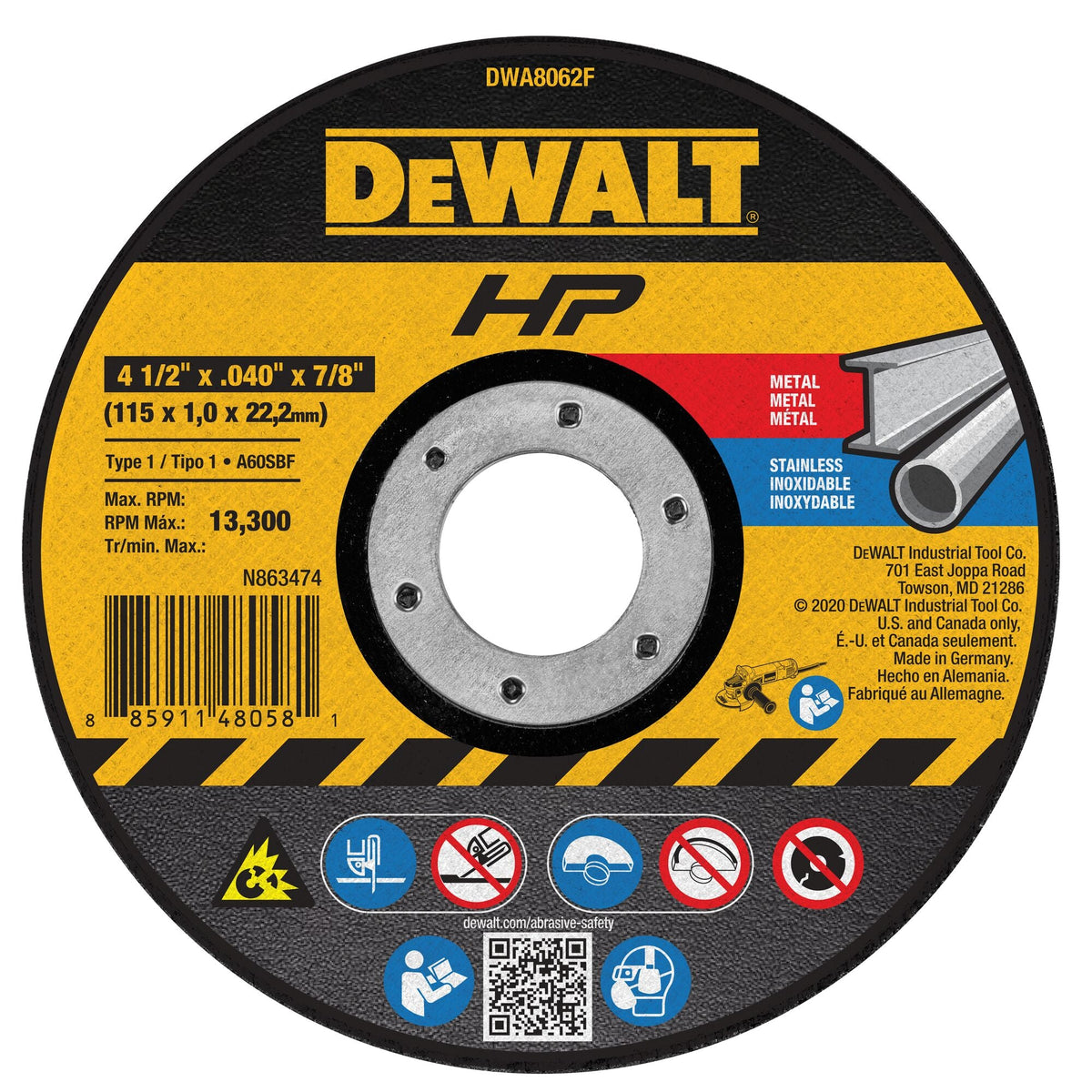 DEWALT Aluminum Oxide 4-1/2-in Type 1 Cut-Off Wheel (7/8-in Arbor, 0.045-in Thick)