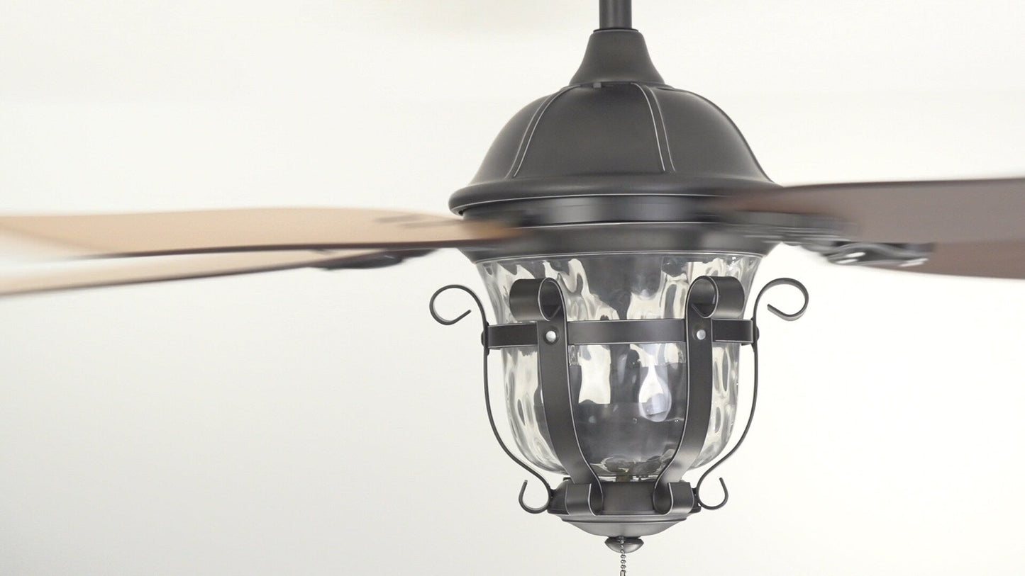 Harbor Breeze Lake Placido 52-in Aged/Black Iron Outdoor Downrod or Flush Mount Ceiling Fan with Clear Glass Light Kit