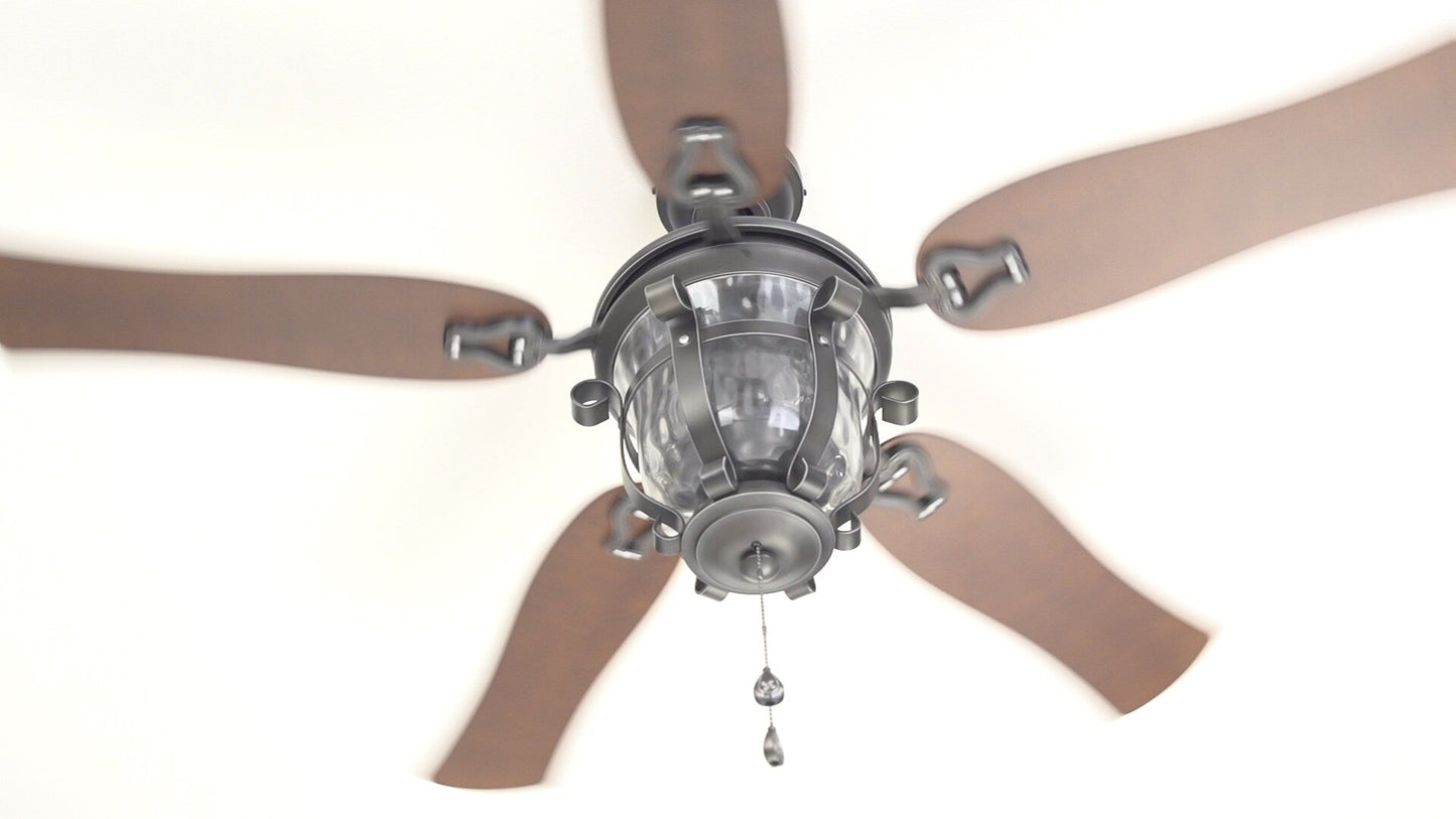 Harbor Breeze Lake Placido 52-in Aged/Black Iron Outdoor Downrod or Flush Mount Ceiling Fan with Clear Glass Light Kit