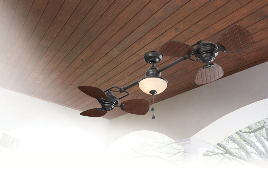 Harbor Breeze Twin Breeze II 74-in Oil-Rubbed Bronze Incandescent Indoor/Outdoor Ceiling Fan with Light (6-Blade)