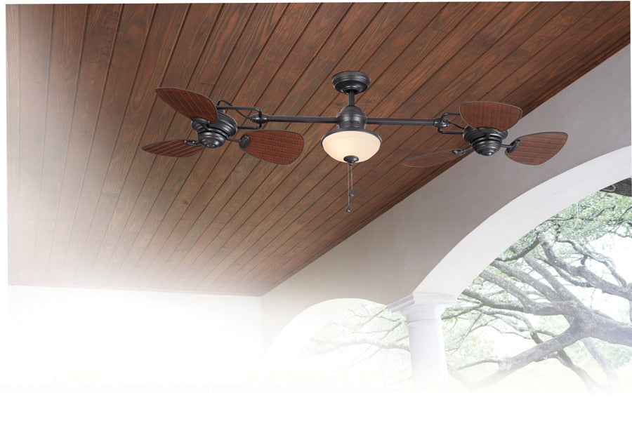 Harbor Breeze Twin Breeze II 74-in Oil-Rubbed Bronze Incandescent Indoor/Outdoor Ceiling Fan with Light (6-Blade)