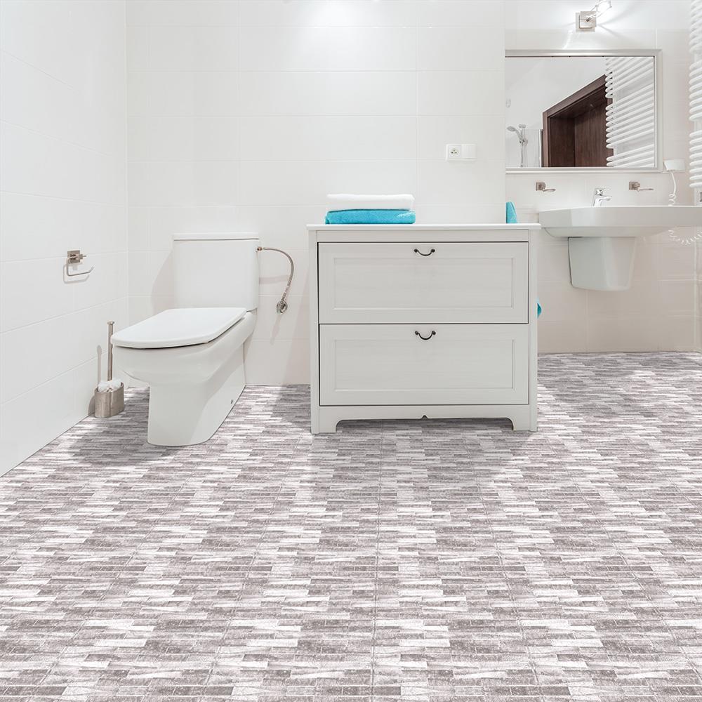 Perfection Floor Tile Sample – Master Mosaic Collection Castle Stone/Satin Wood-Look Interlocking Vinyl Tile, 20 mil Wear Layer, 20 in x 20 in