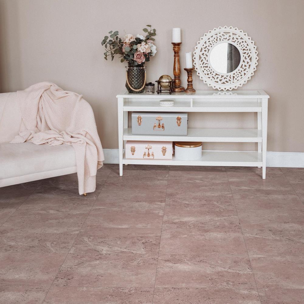 Perfection Floor Tile Travertine Collection Rose/Satin Vinyl Tile Sample