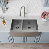 Kraus Standart PRO 33-in x 21-in Stainless Steel Double Offset Bowl, Tall Apron (8-in+) Undermount Farmhouse Kitchen Sink