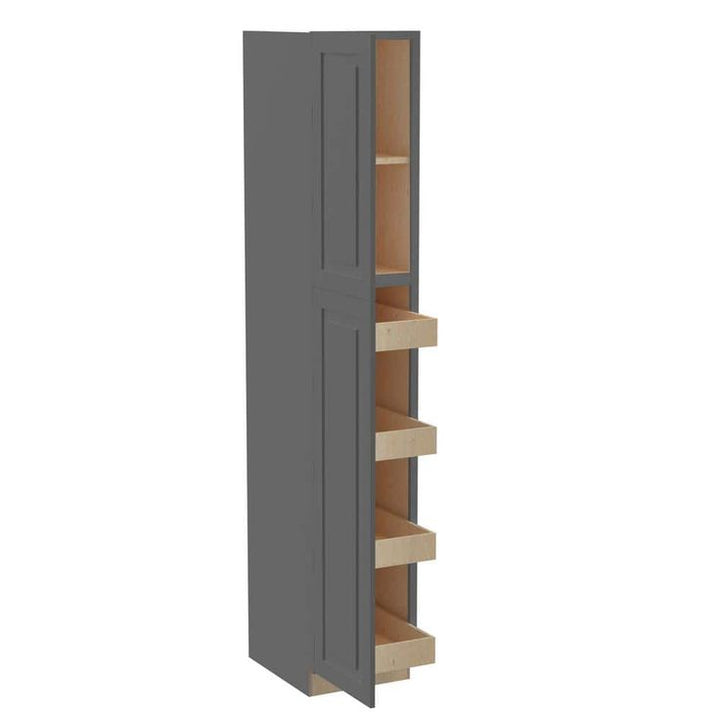 Home Decorators Collection Grayson 18 in. W x 24 in. D x 96 in. H Assembled Plywood Pantry Kitchen Cabinet in Deep Onyx with 4ROT Soft Close LH