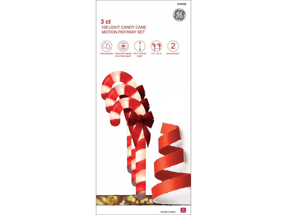 GE 3-Pack Incandescent Plug-In Candy Cane Christmas Pathway Markers, 20-in, White Lights