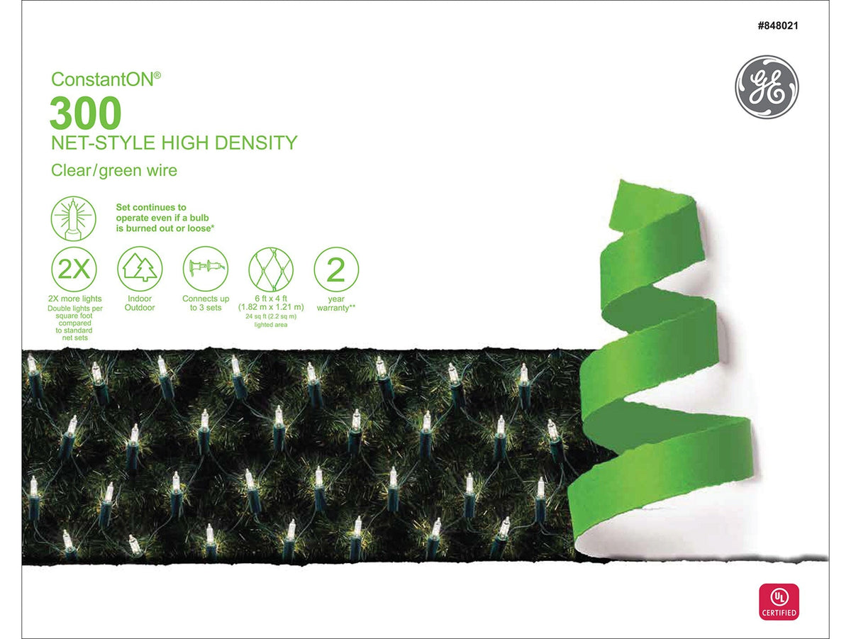 GE ConstantON 6-ft x 4-ft Constant White Incandescent Mini Plug-In Christmas Net Lights