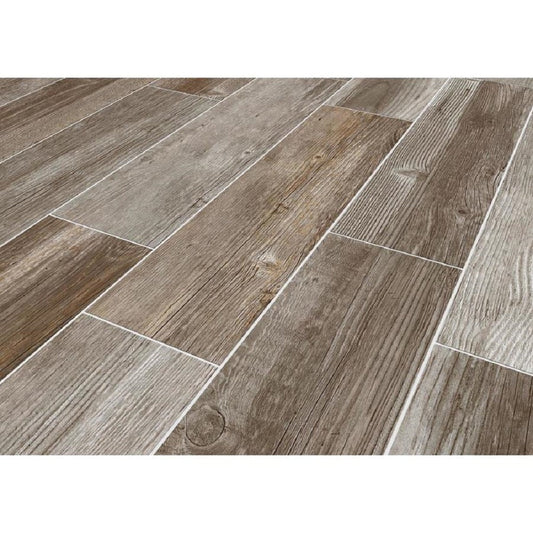 Style Selections Woods French Gray 6-in x 24-in Porcelain Wood Look Tile (Common: 6-in x 24-in; Actual: 5.84-in x 23.5-in)