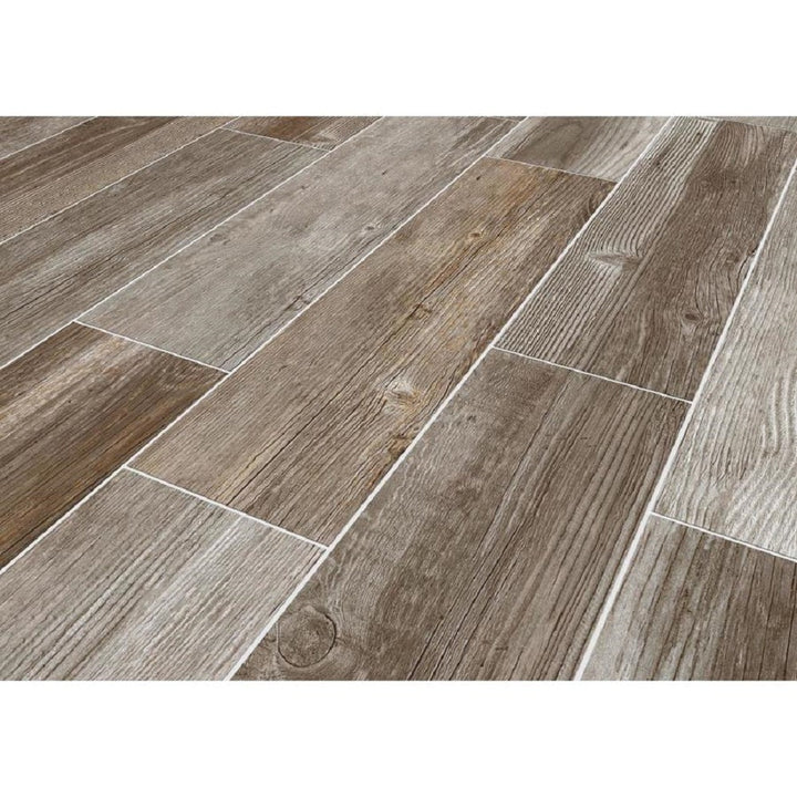 Style Selections Woods French Gray 6-in x 24-in Porcelain Wood Look Tile (Common: 6-in x 24-in; Actual: 5.84-in x 23.5-in)