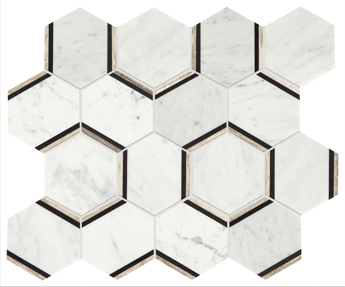 American Olean Genuine Stone Carrara 12-in x 15-in Polished Natural Marble Honeycomb Mosaic Floor and Wall Tile