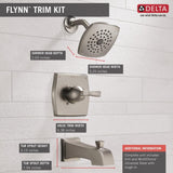 Delta Flynn Stainless 1-Handle Bathtub and Shower Faucet with Valve, Single-Function 7.625-in Showerhead