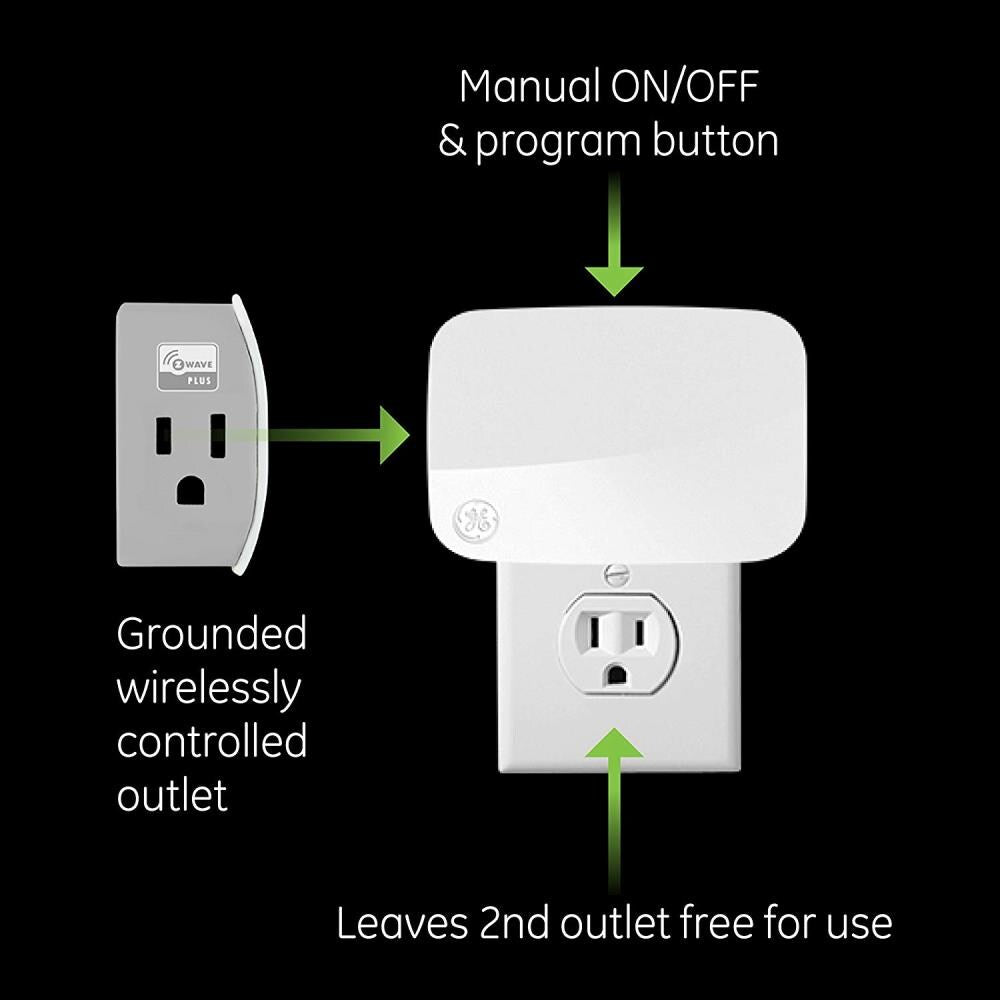 GE Enbrighten Z-Wave Plus 15-Amp 120-Volt White Plug-in Smart Switch, 1-Outlet (Model 28169)