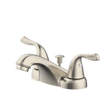 Project Source Brushed Nickel 2-Handle 4-in Centerset WaterSense Bathroom Sink Faucet with Drain