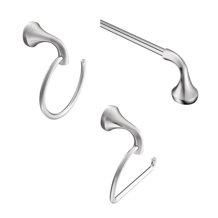 Moen Eva 3-Piece Decorative Bathroom Hardware Set, Chrome (24-in Towel Bar, Towel Ring, TP Holder)