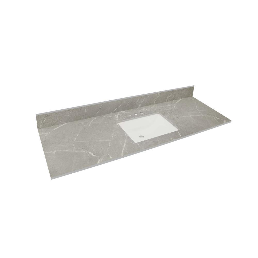 61 in. W x 22 in. Vanity Top in Soapstone Mist with Single White Sink and 4 in. Faucet Spread - Super Arbor