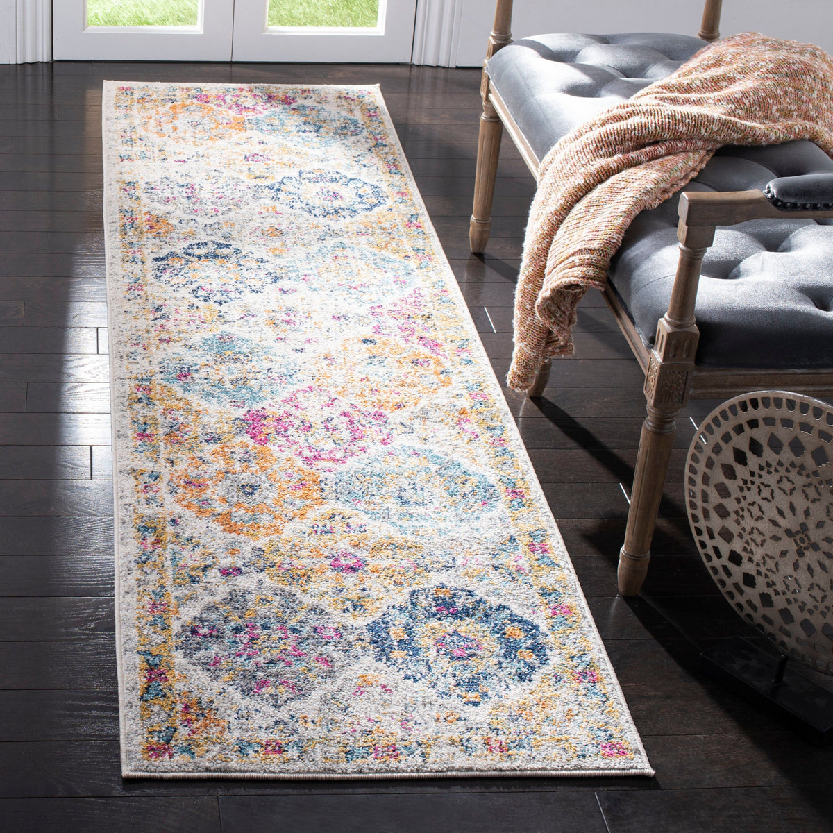 Safavieh Madison Lyton 2 x 12 Cream/Multi Indoor Distressed/Overdyed Vintage Runner Rug