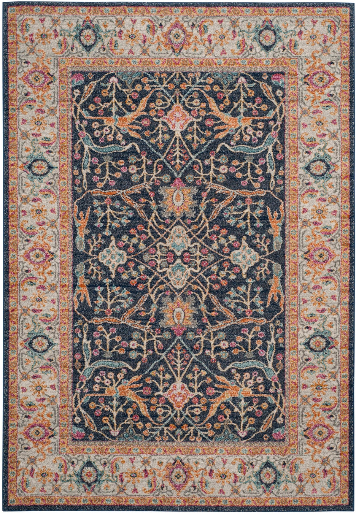 Safavieh Madison Toila 5 x 8 Navy/Creme Indoor Floral/Botanical Oriental Area Rug