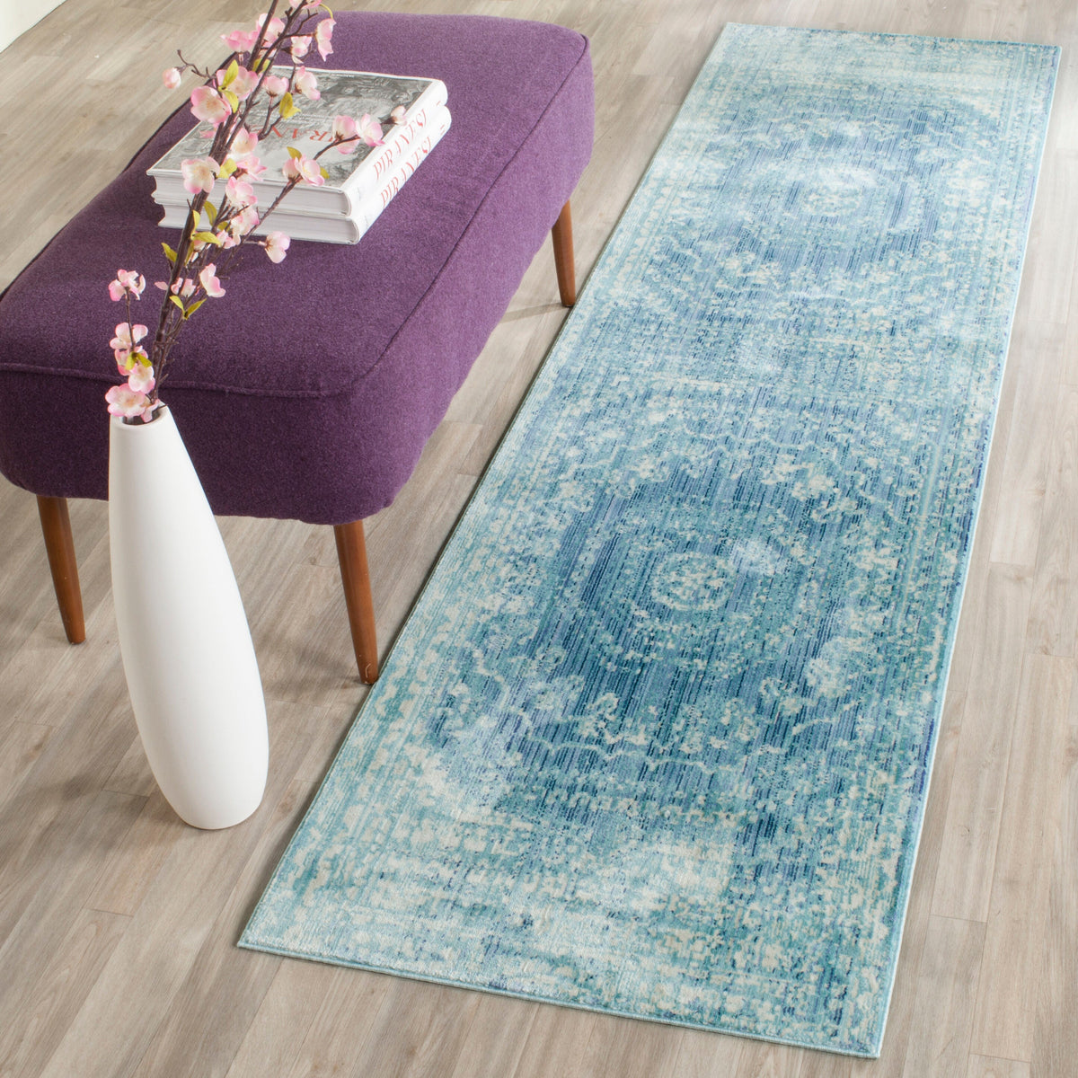 Safavieh Valencia Konye 2 x 6 Blue/Multi Indoor Abstract Vintage Runner