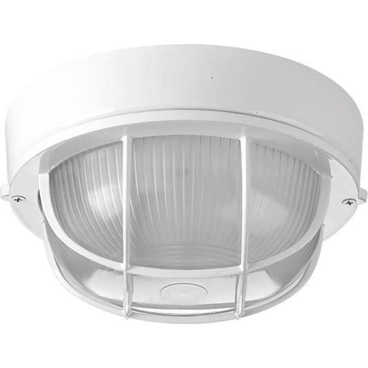 Progress Lighting Bulkheads 7.875-in White Indoor/Outdoor Flush Mount Light, P3709-30