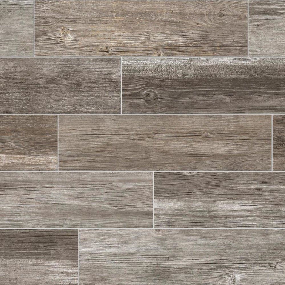 Style Selections Woods French Gray 6-in x 24-in Porcelain Wood Look Tile (Common: 6-in x 24-in; Actual: 5.84-in x 23.5-in)