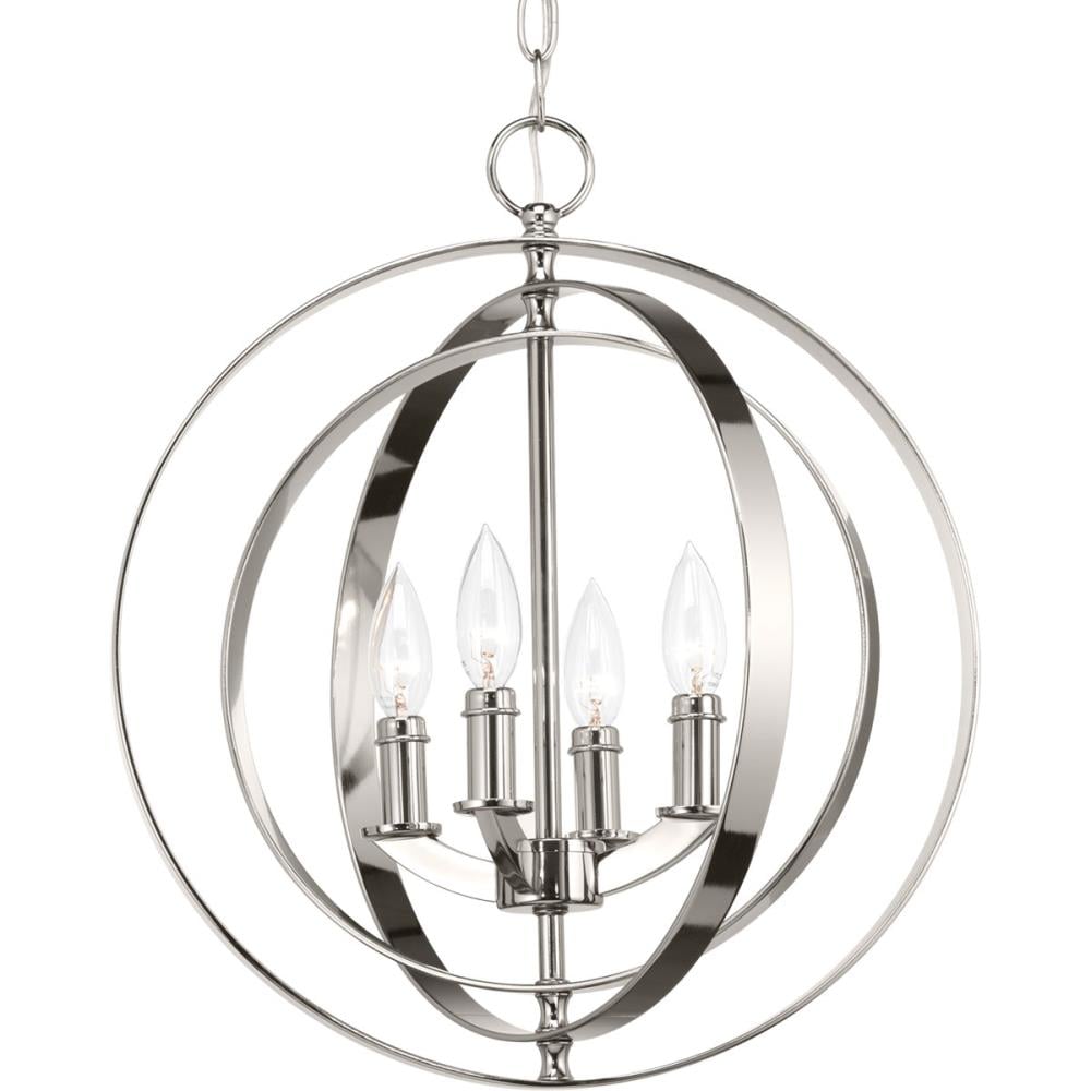 Progress Lighting Equinox 4-Light Polished Nickel Coastal Globe Medium Hanging Pendant Light