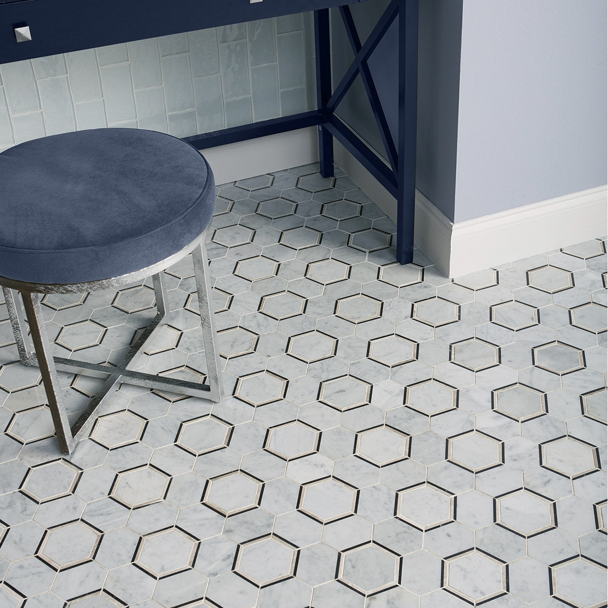 American Olean Genuine Stone Carrara 12-in x 15-in Polished Natural Marble Honeycomb Mosaic Floor and Wall Tile