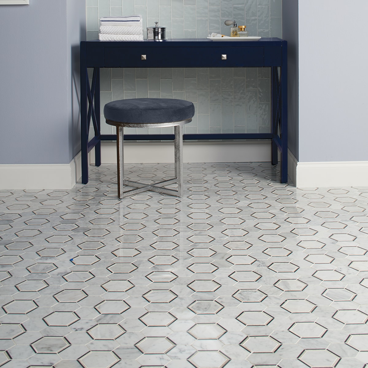 American Olean Genuine Stone Carrara 12-in x 15-in Polished Natural Marble Honeycomb Mosaic Floor and Wall Tile