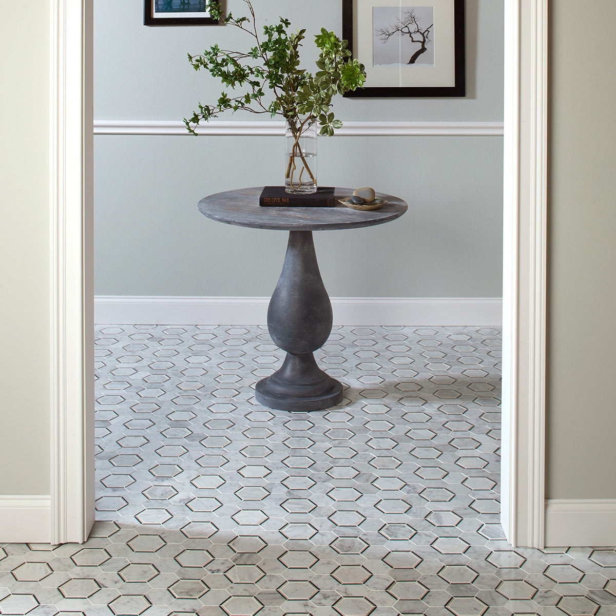 American Olean Genuine Stone Carrara 12-in x 15-in Polished Natural Marble Honeycomb Mosaic Floor and Wall Tile