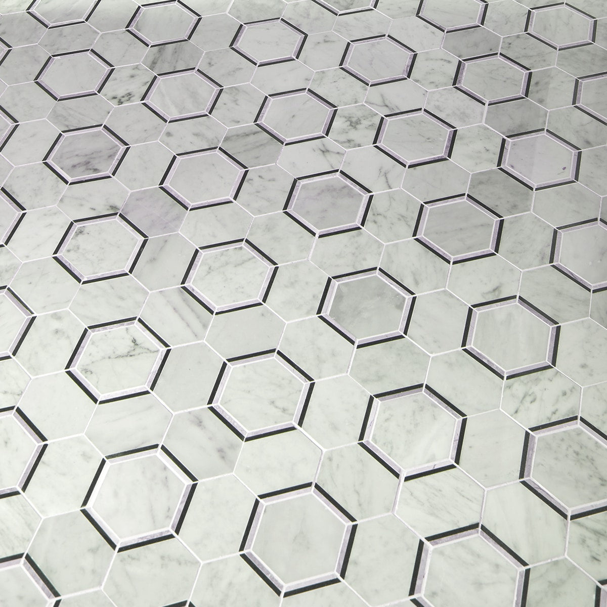 American Olean Genuine Stone Carrara 12-in x 15-in Polished Natural Marble Honeycomb Mosaic Floor and Wall Tile