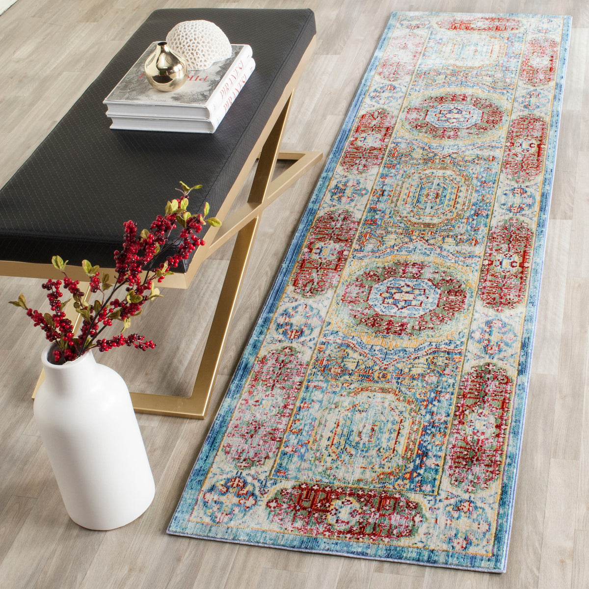 Safavieh Valencia Candence 2 x 8 Blue/Multi Indoor Distressed/Overdyed Vintage Runner
