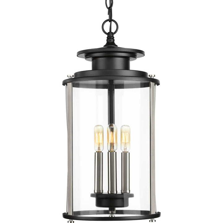 Progress Lighting Squire 3-Light Black Traditional Clear Glass Lantern Mini Indoor/Outdoor Hanging Pendant Light