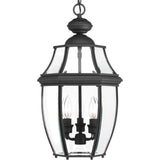 Progress Lighting New Haven 3-Light Black Traditional Beveled Glass Lantern Medium Outdoor Hanging Pendant Light