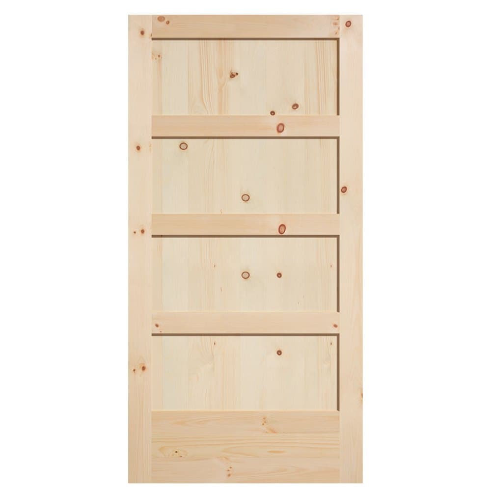 Masonite Traditional 42-in x 84-in Natural 4-Panel Unfinished Knotty Pine Wood Single Barn Door