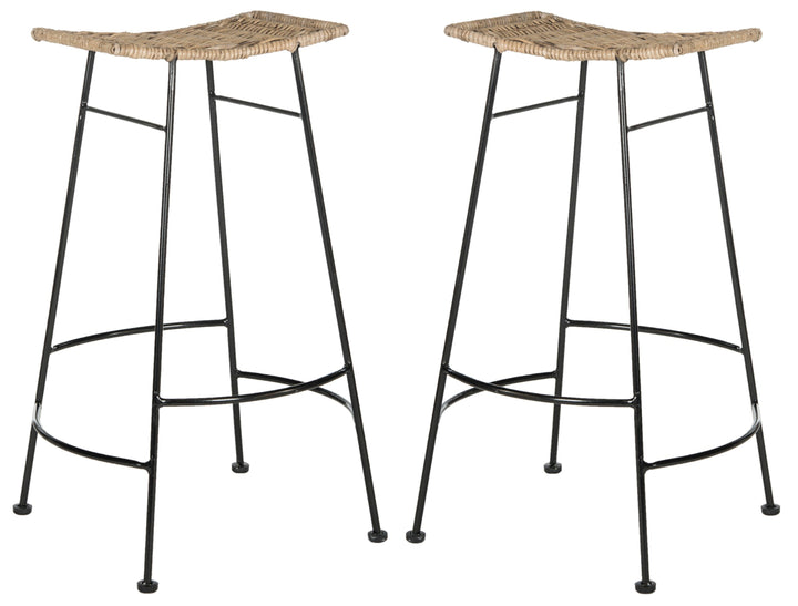 Safavieh Atara Gray 30-in Bar Height Rattan Bar Stools (Set of 2)