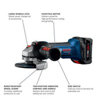 Bosch 4.5-in CORE18V Sliding Switch Brushless Cordless Angle Grinder Kit with 1 Battery and Charger