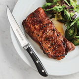 5 in. High Carbon Steel Full T Blade with Serrated Edge Steak Knife with Black Polycarbonate Handle (Set of 4)
