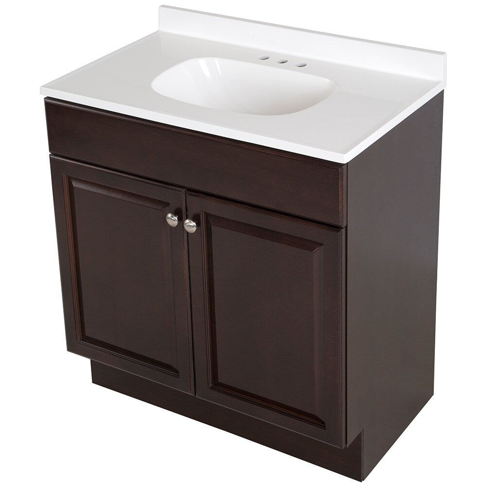 Project Source 30.5-in Java Single Sink Bathroom Vanity with White Cultured Marble Top